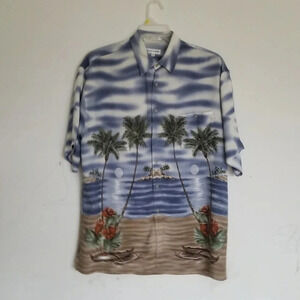 Pierre Cardin Hawaiian Button Shirt Beach/Palm Tre